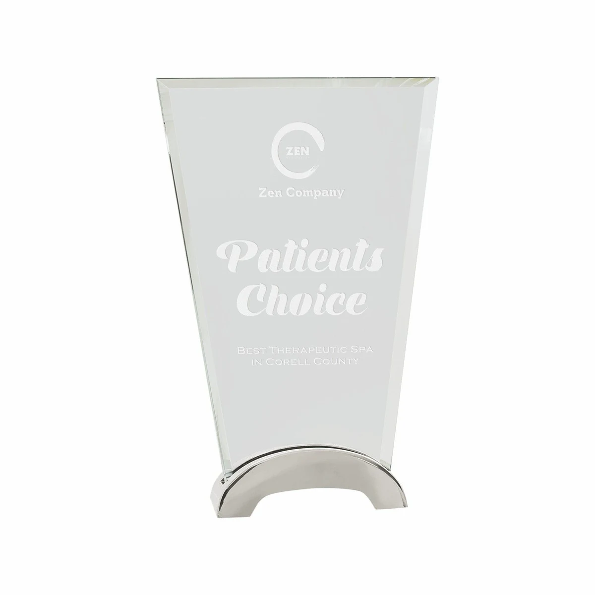 8 1/2" Clear Fan Platinum Glass Award w/ Arch Metal Base 1