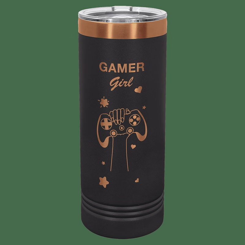 Polar Camel 22 oz. Black/Rose Gold ION-Plated Skinny Tumbler with Slider Lid