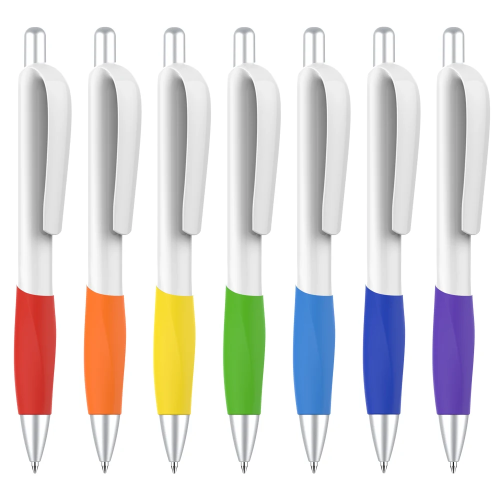 Colored Grip White Plastic Pen 1