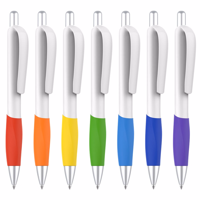 Colored Grip White Plastic Pen