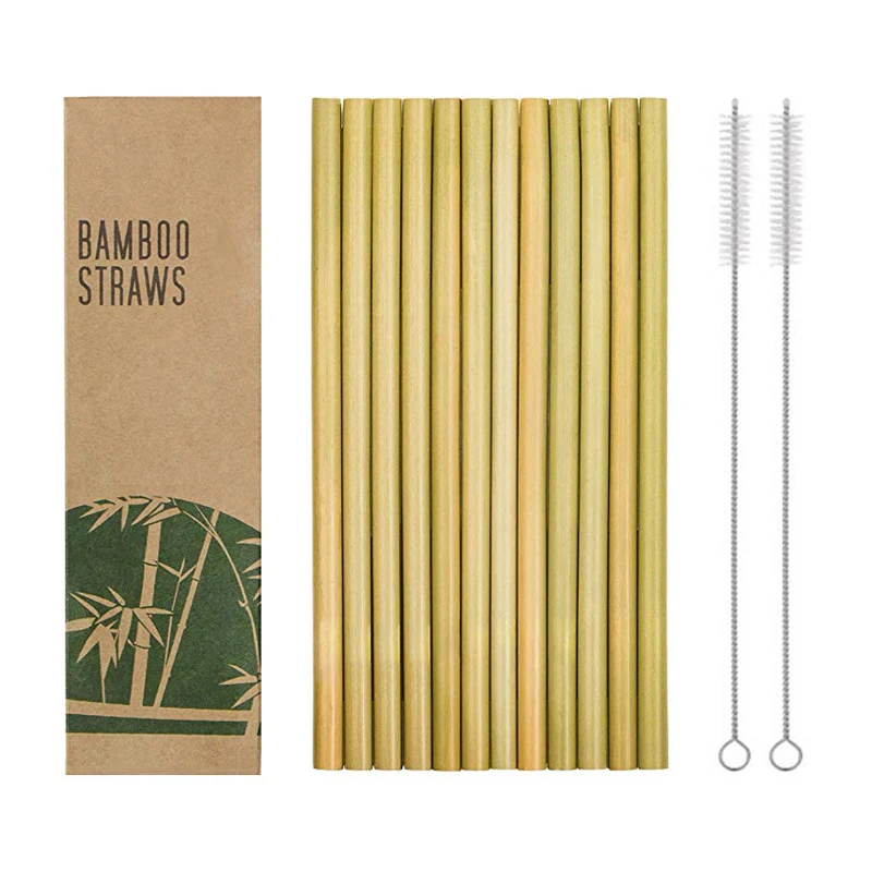 12pcs Reusable Bamboo Drinking Straw W/ Cleaning Brush In Paper Box 1