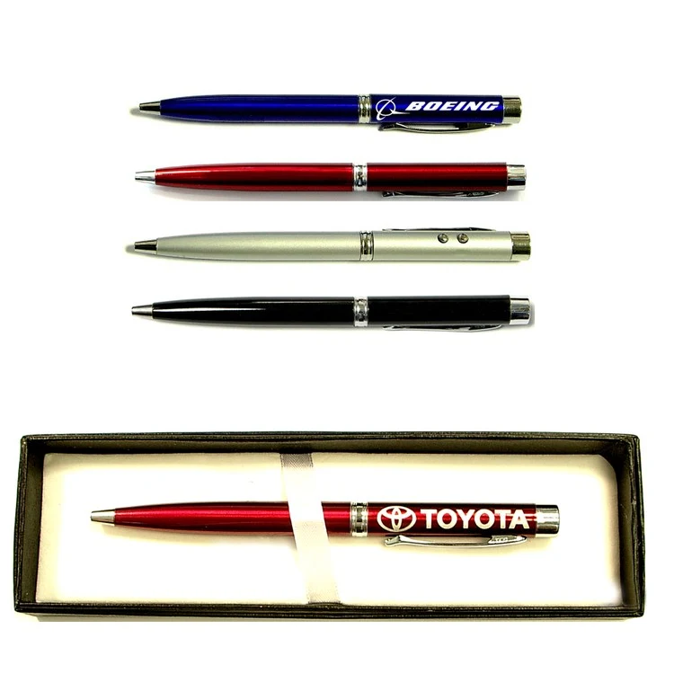 Twist action ballpoint pen with laser pointer and flashlight in gift case 1