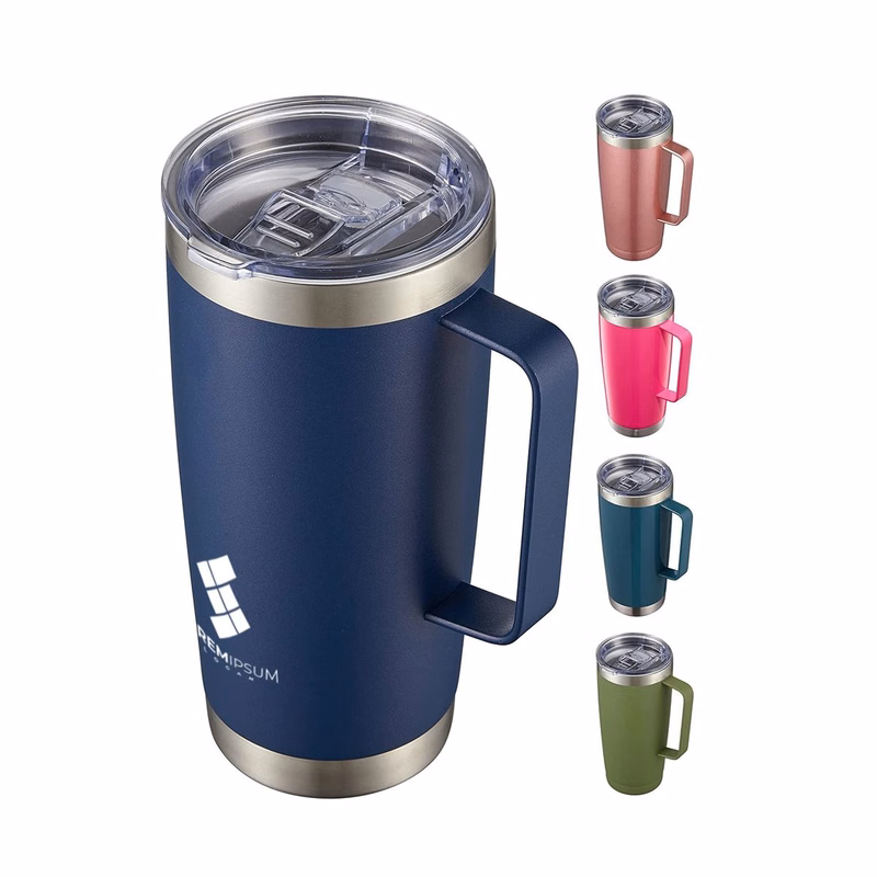 Travel Coffee Mug with Handle, 20 oz Insulated Tumbler with Lid and Straw, Stainless Steel Double Wa