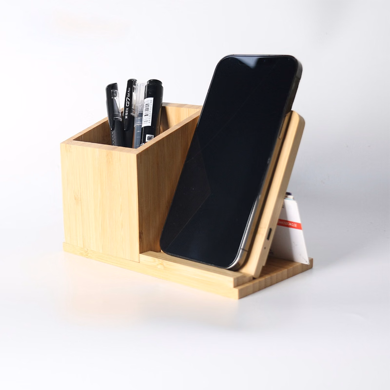 Bamboo Wireless Charger With Organizer
