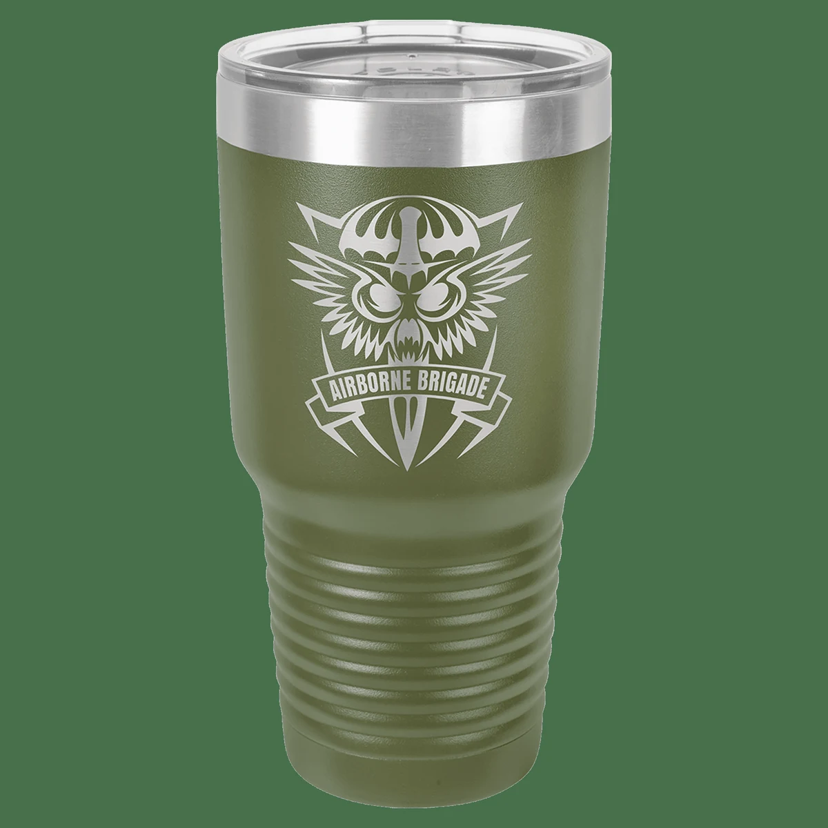 Polar Camel 30 oz. Olive Green Vacuum Insulated Ringneck Tumbler with Clear Lid 1