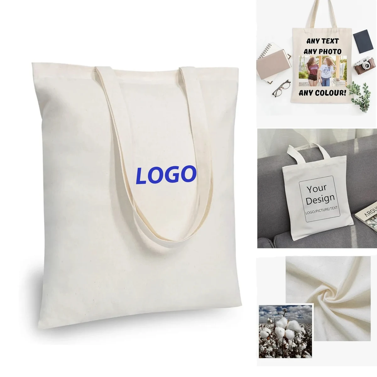 8oz Reusable Canvas Cotton Grocery Shopping Tote Bag 16"x15" 1