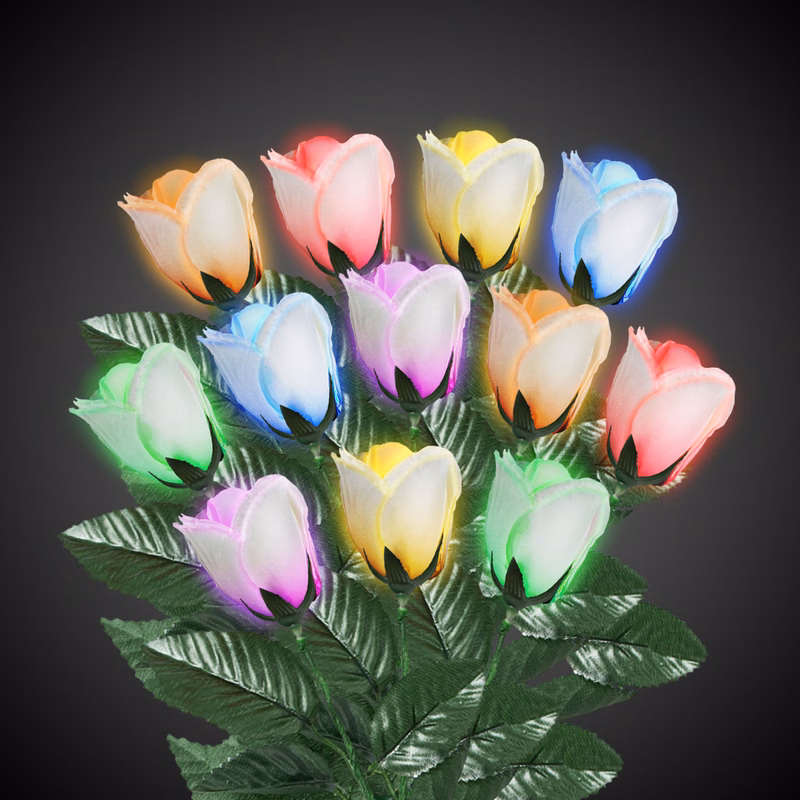 Light Up White Silk Rose Glow Flower with LED