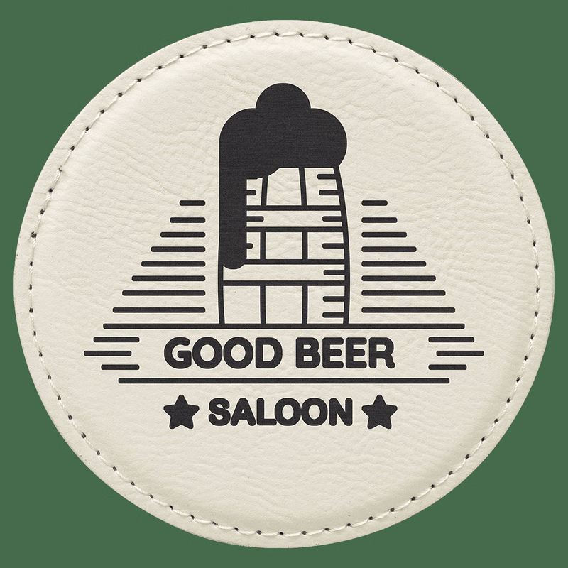 4" Round White Leatherette Coaster
