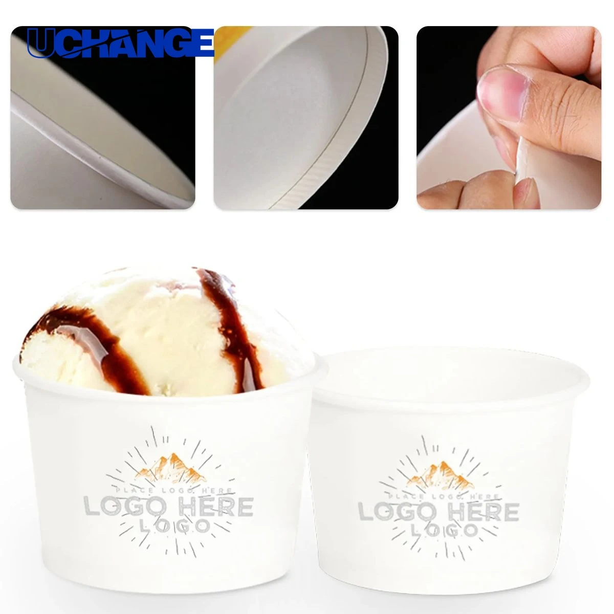 Ice Cream Paper Cup Container with Lid (8oz) 1