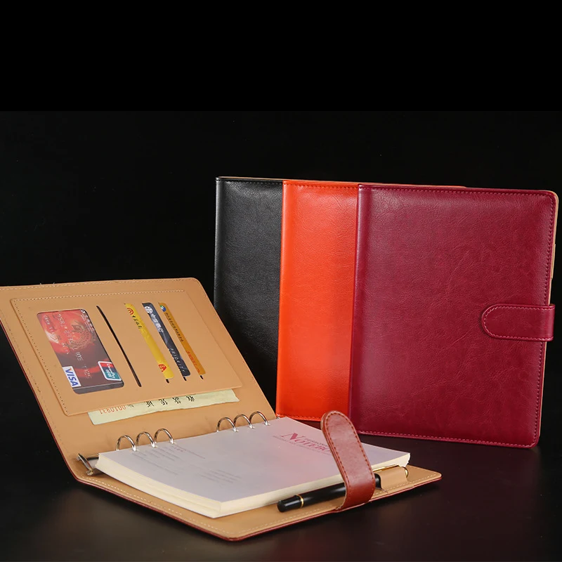 Refillable A5 PU Leather Spiral Notebook with Card Slots & Pen Holder 1