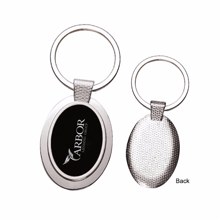 OVAL METAL KEY CHAIN W/ DARK REFLECTIVE CENTER