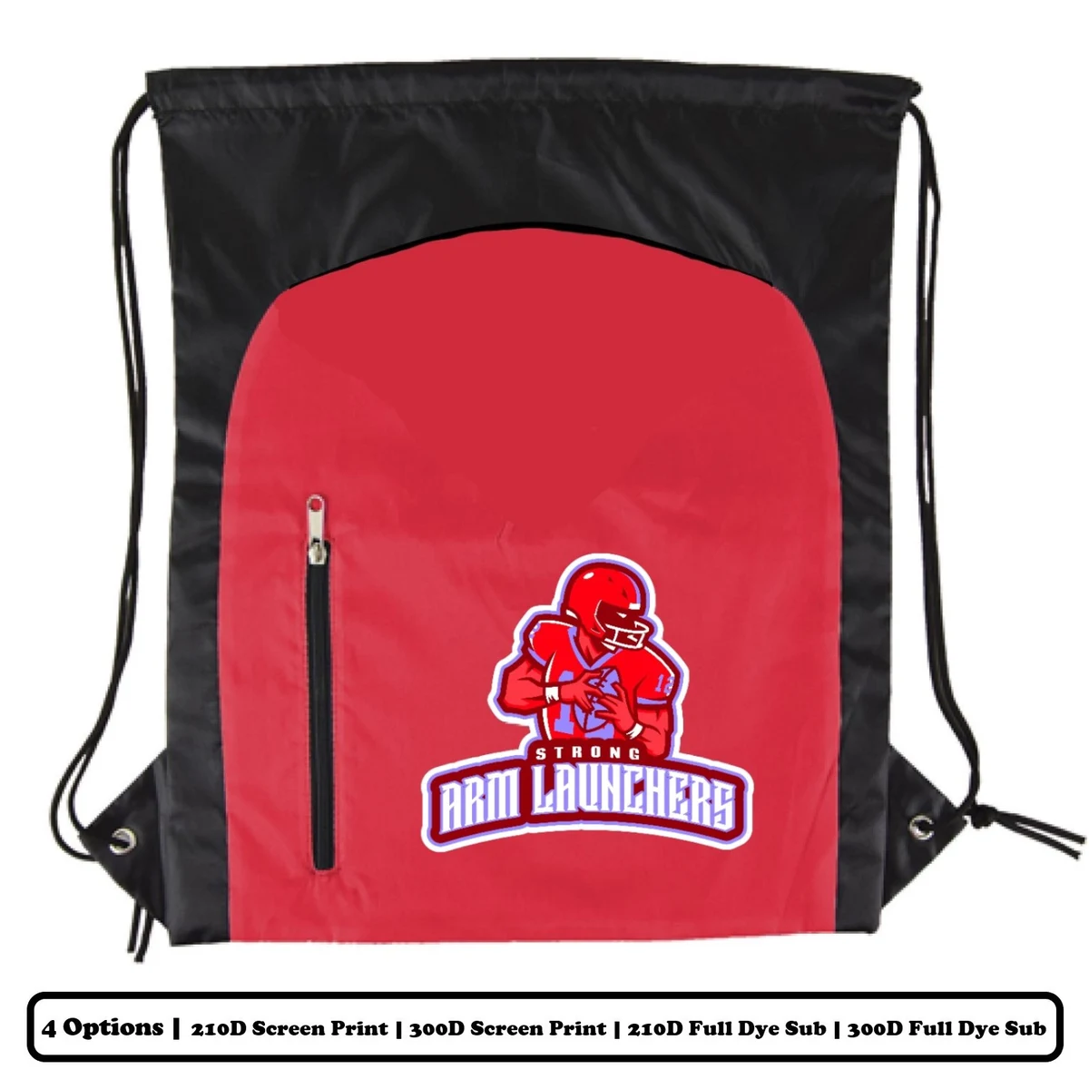Full Dye Sublimation Vertical Side Zipper Polyester Drawstring Bag 1