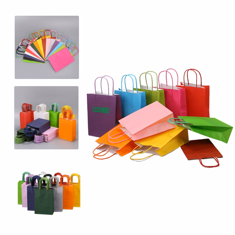 MOQ 50 Colorful Kraft Paper Bags Simple Tote Gift Packaging Custom Logo