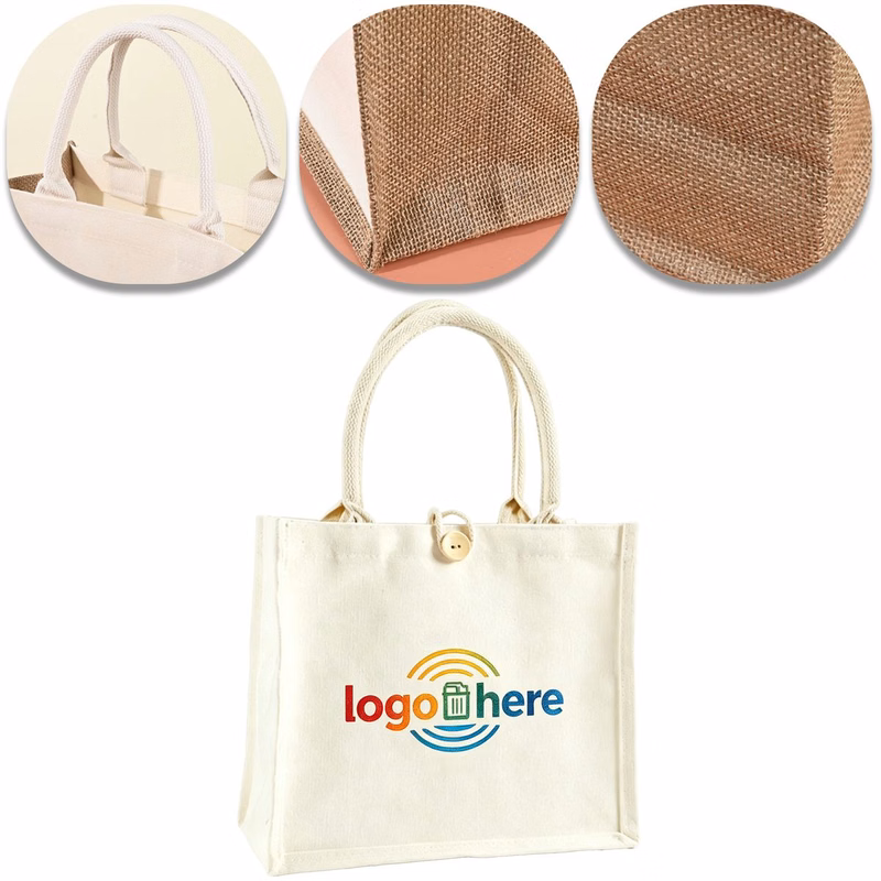 Snap Fastener Jute Carry Tote