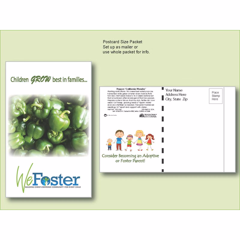 Pepper California Wonder Seed Packet - Postcard Mailer Size 4" x 6.5"