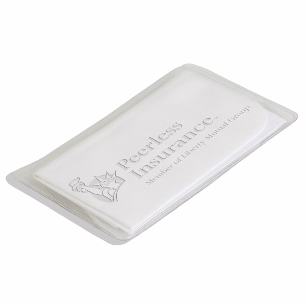 CLOSEOUT! Debossed Microfiber Cloth in Clear Vinyl Pouch 4" x 7"