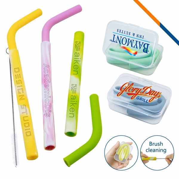 Custom Detachable Silicone Straws — Rectangle Box Portable Eco Drinkware Gift