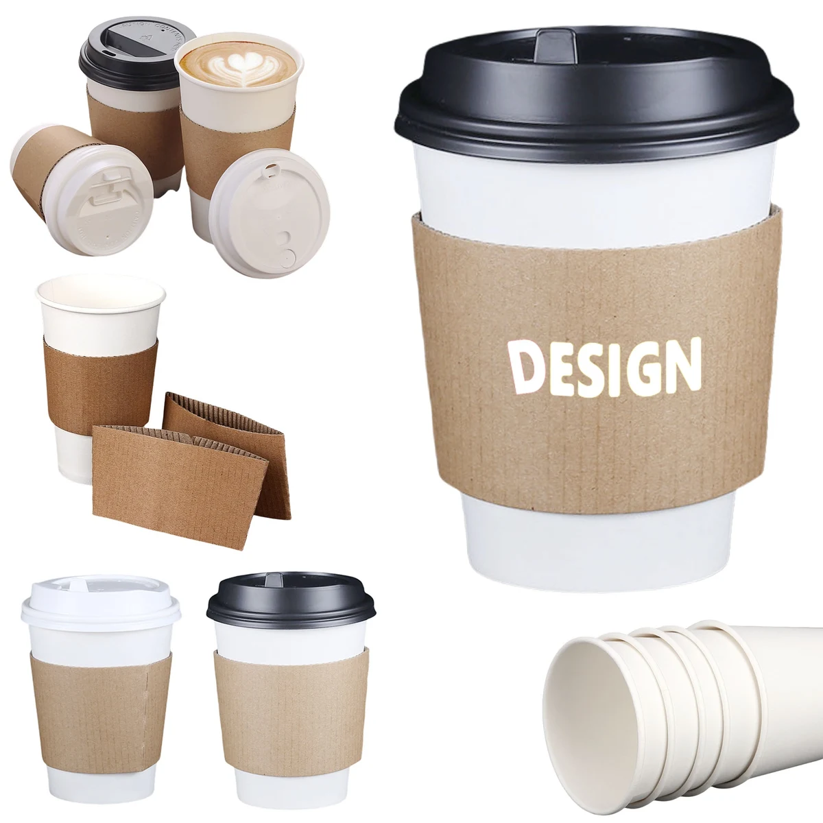Disposable Coffee Cups With Lids Sleeves 1