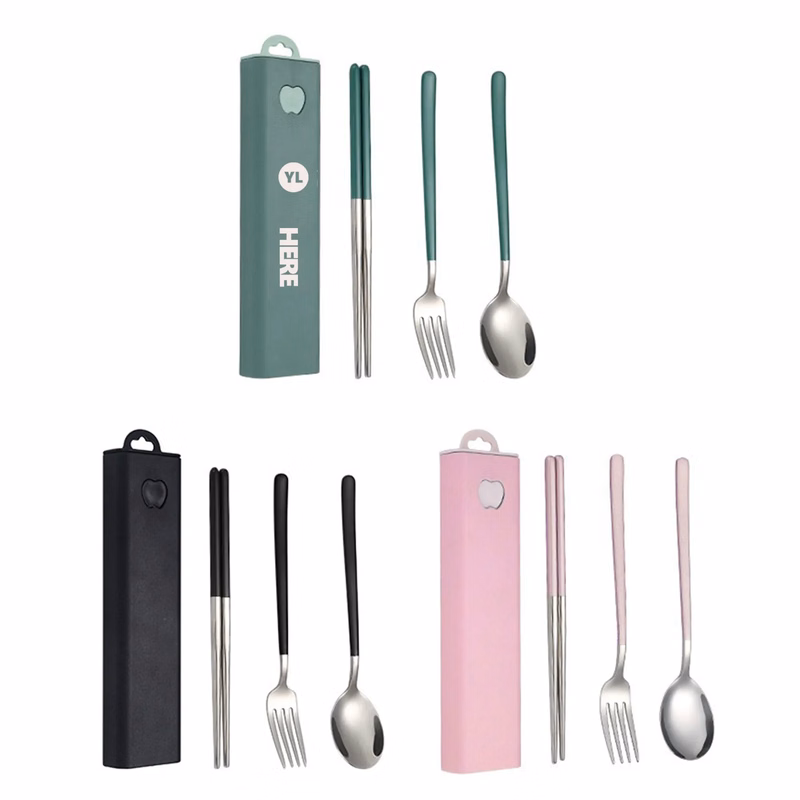 3pcs Stainless Steel Chopsticks Fork Spoon Set