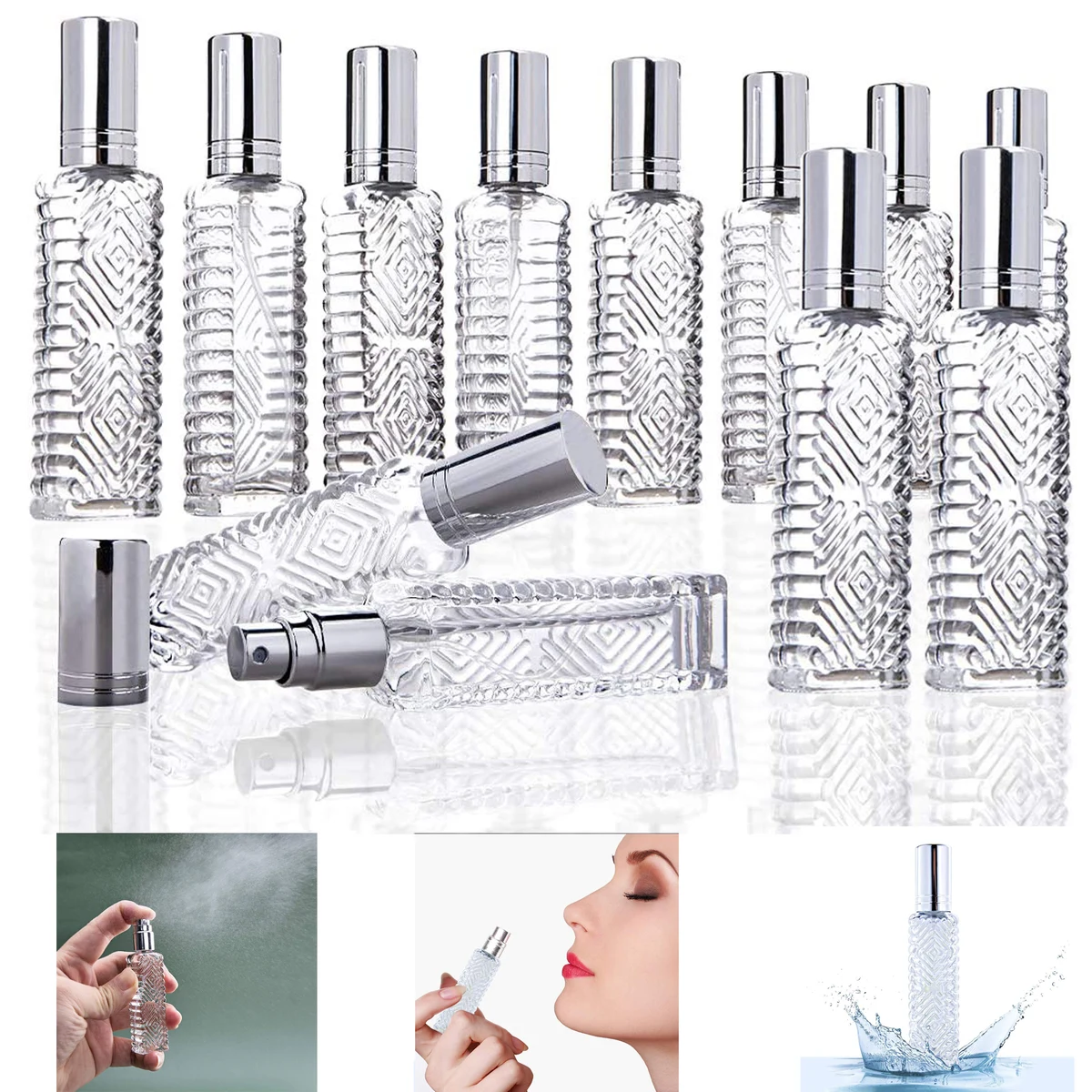 Engraved Taj Mahal Style Clear Glass Atomizer Spray Bottle 1
