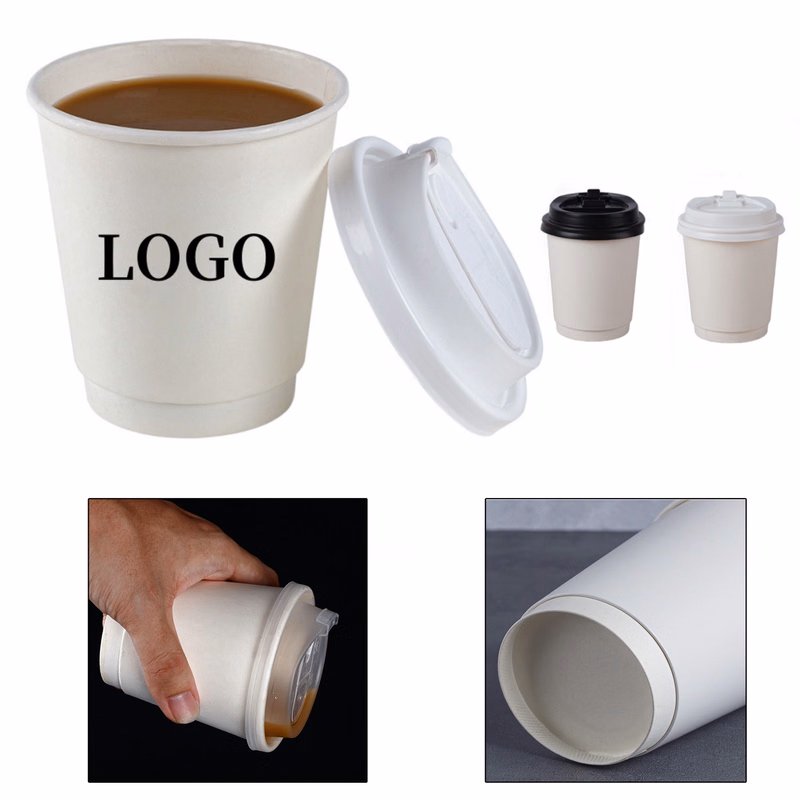 8 Oz Double Wall Disposable Coffee Paper Cup with Lid MOQ 100