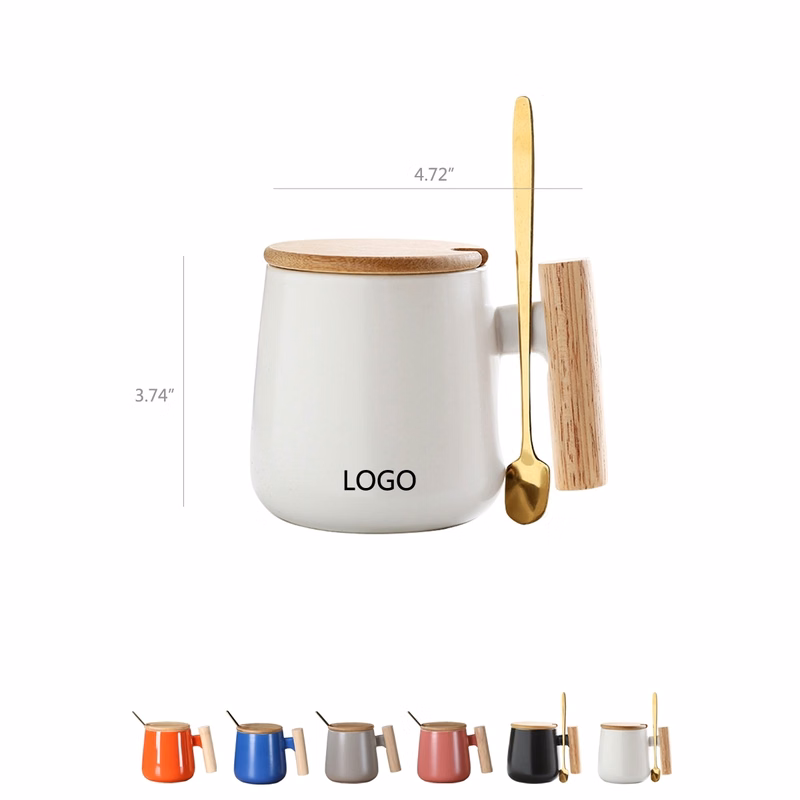 12 Oz Ceramic Mug with Wood Lid and Spoon