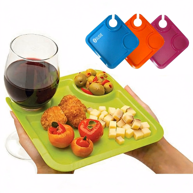 Plastic Square Party Plate w/ Stemware Holder
