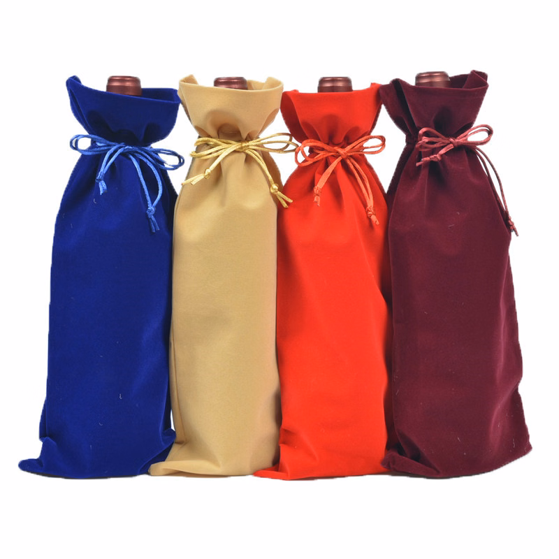 Velvet Wine Bottle Drawstring Bag