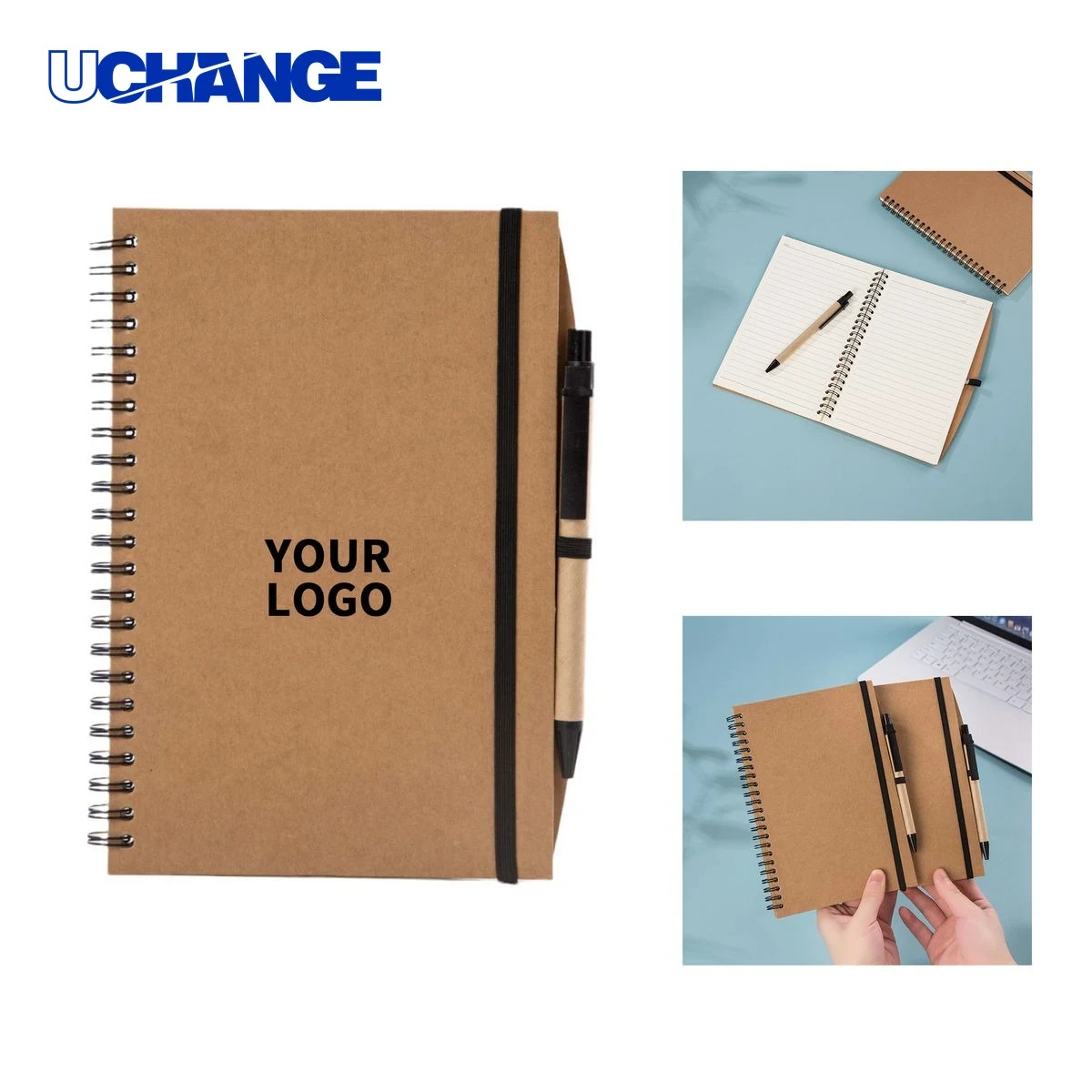 8.3" x 5.8" Recycled Paper Spiral Journal Notebook with Pen Holder 1