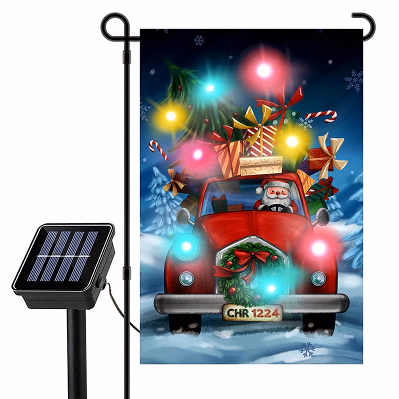 Garden Flag W/ Led Lights & Solar Powered Panel