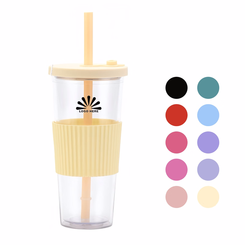 24oz Double-Walled AS Plastic Tumbler with Lid