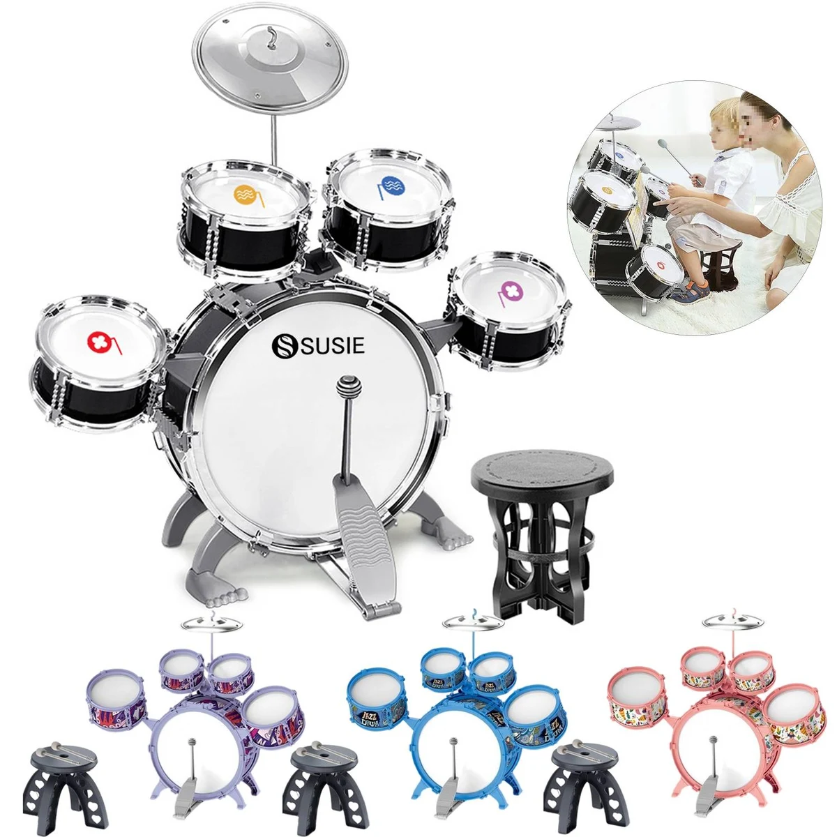 Kids Jazz Drum Musical Instruments Toy Set with Stool 1