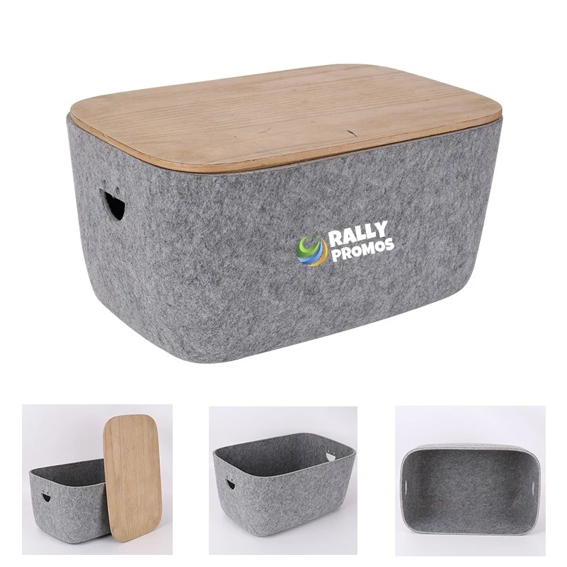 PET Felt Storage Boxes Drawer Cube Container With Wooden Lid 1