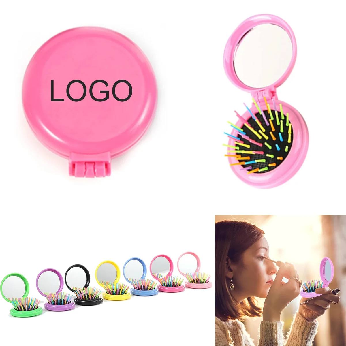 Round Mini Compact Massage Comb With Mirror 1