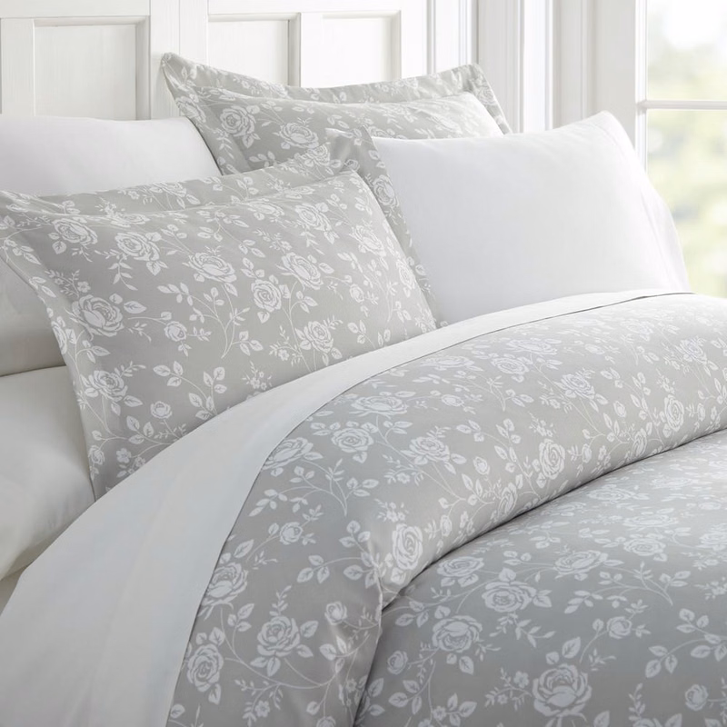 Duvet Cover Sets - Gray Rose King 3 Piece