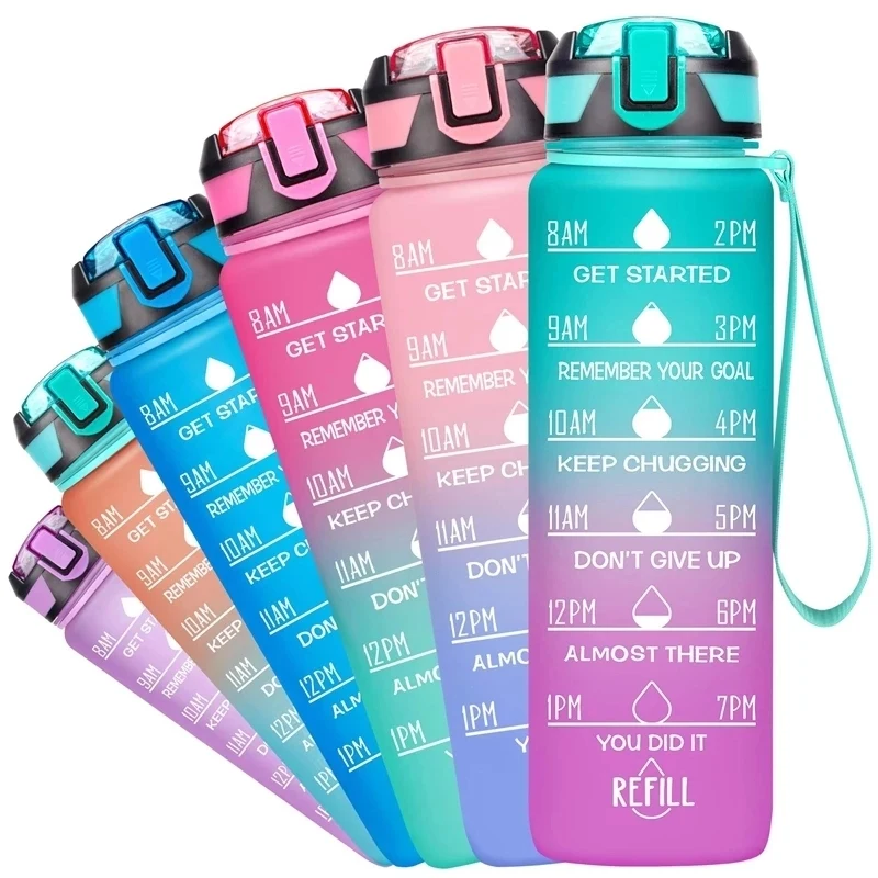 34oz Gradient Water Bottle with Motivational Time Marker 1