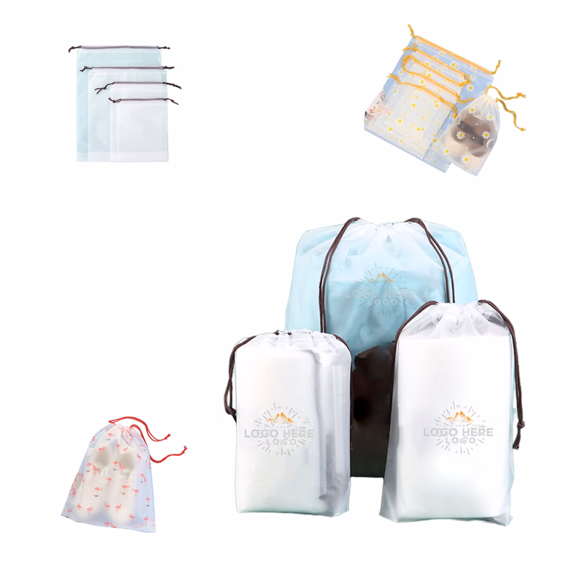 MOQ 100 Transparent Frosted Drawstring Pouch for Travel Storage