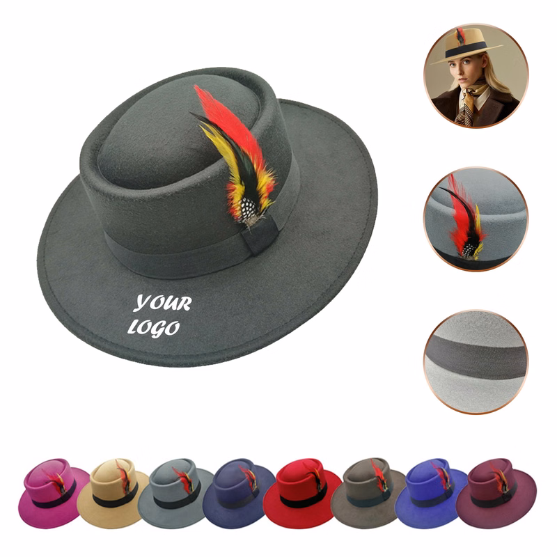 Wool Bowler Derby Hat With Feather