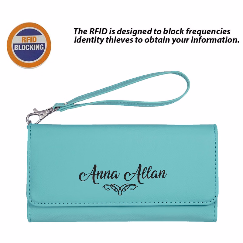 RFID Protected Teal Leatherette Wallet with Strap