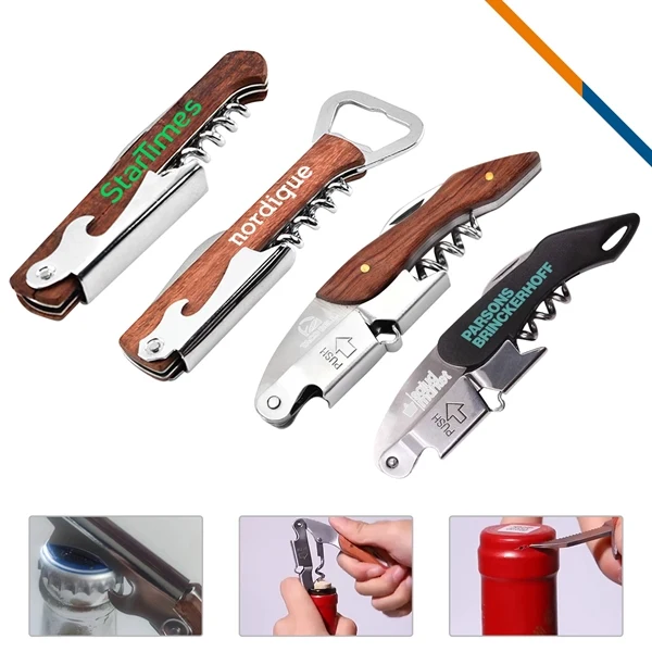 Custom Rosewood Wine Opener with Double Hinge & Foil Cutter — Hospitality Item 1