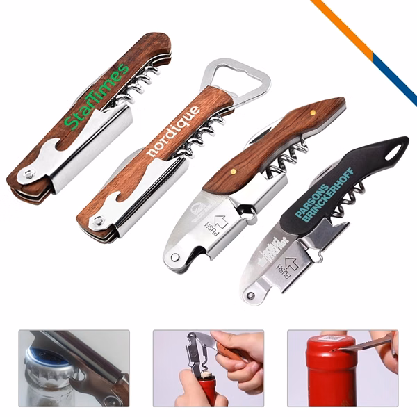 Custom Rosewood Wine Opener with Double Hinge & Foil Cutter — Hospitality Item