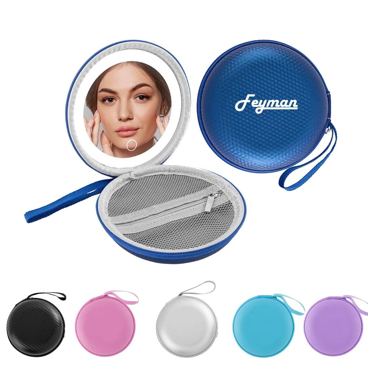 Circular portable LED illuminated makeup mirror 1