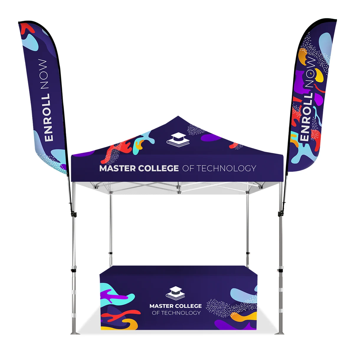 Deluxe Canopy Kit 10'x10' Hex Aluminum Frame, 2 Feather Flags & 6' Table Cover 1