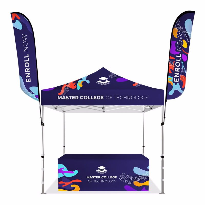 Deluxe Canopy Kit 10'x10' Hex Aluminum Frame, 2 Feather Flags & 6' Table Cover