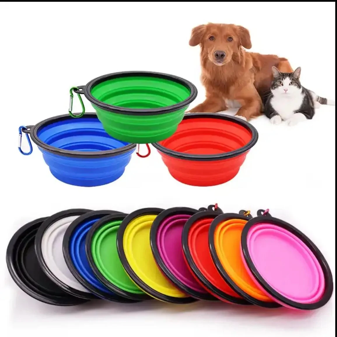Silicone Folding Pet Bowl With Carabiner Hook 1