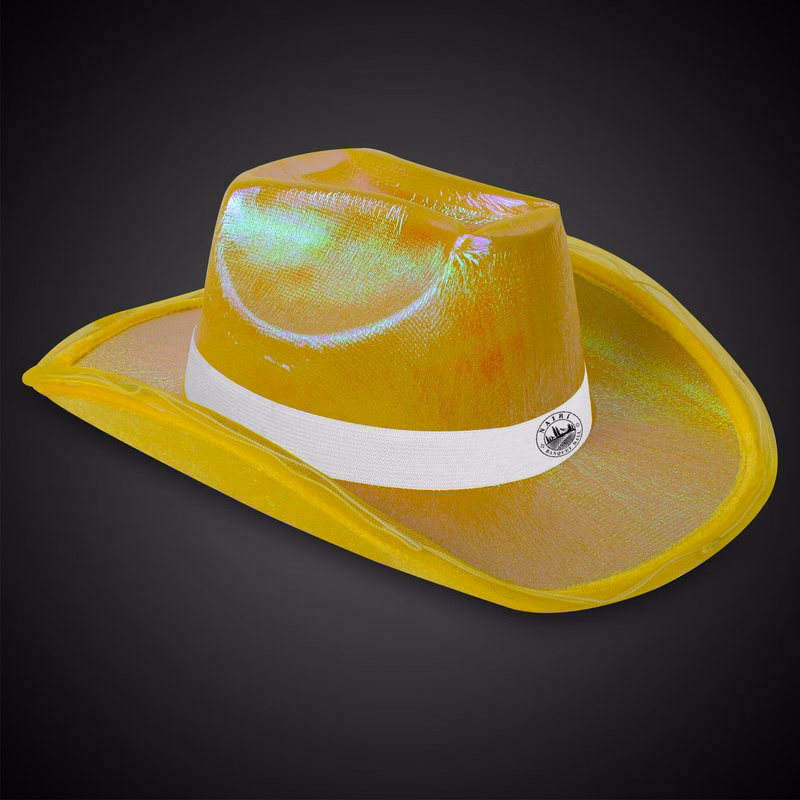 Yellow Iridescent Light Up Cowboy Hat(White Imprinted Band)
