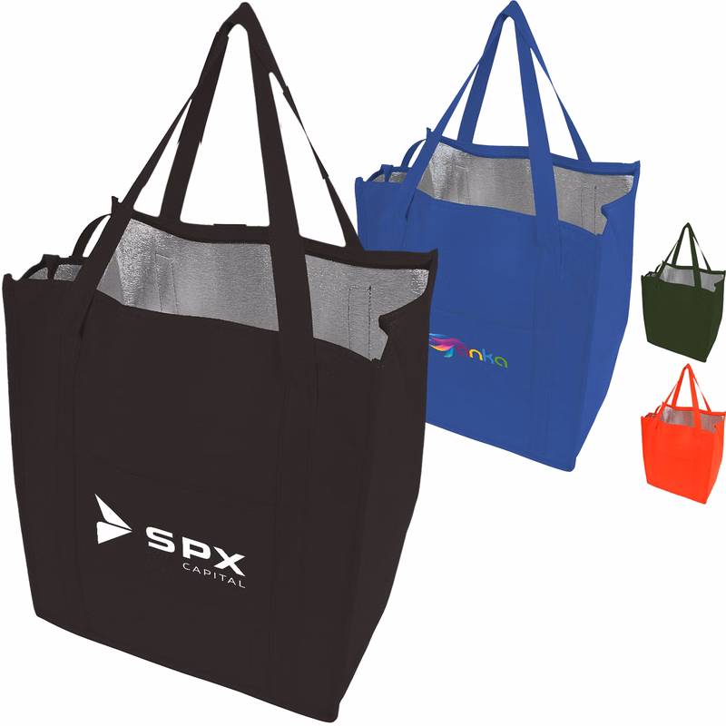 235 GSM Non-Woven Reinforce Handle Insulated Grocery  W/ Gusset Tote Bag (13" X 15" X 9")