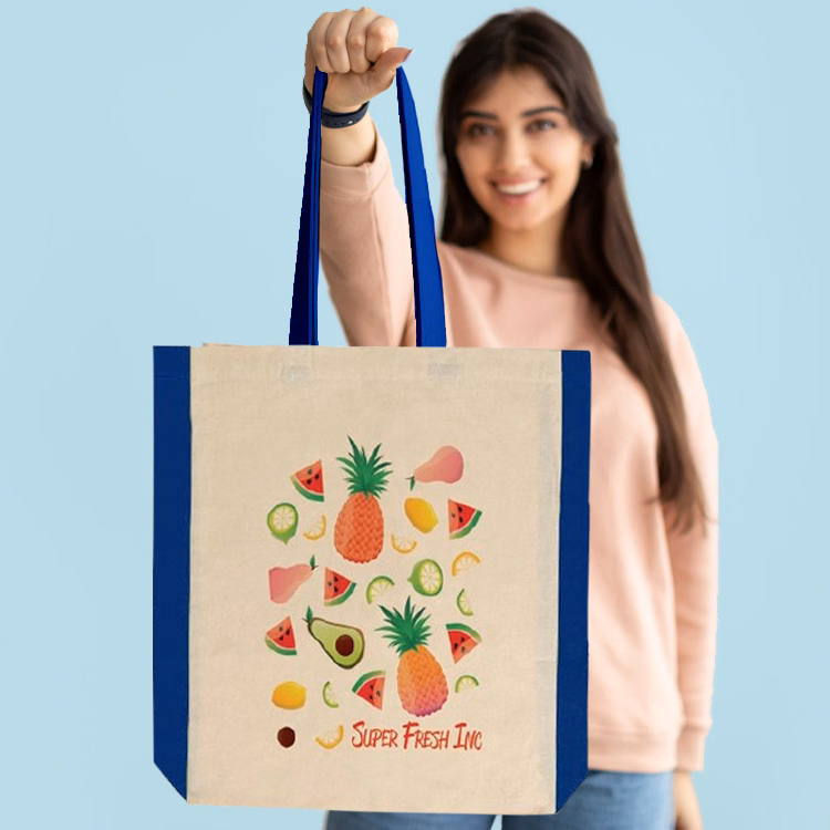 Side Navy Color Cotton Tote