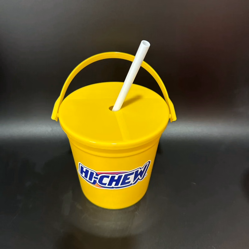 Plastic Drink Bucket with Lid & Straw