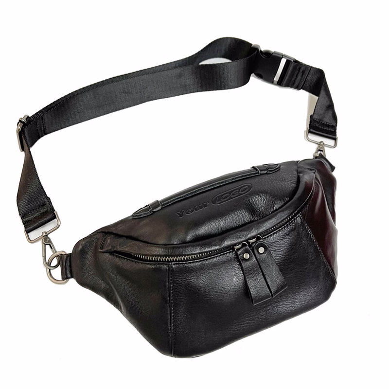 Genuine Leather Stylish black belt bag for men and women